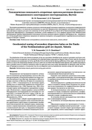 ГЕОХИМИЧЕСКАЯ ЗОНАЛЬНОСТЬ ВТОРИЧНЫХ ОРЕОЛОВ РАССЕЯНИЯ ФЛАНГОВ НЕЖДАНИНСКОГО ЗОЛОТОРУДНОГО МЕСТОРОЖДЕНИЯ, ЯКУТИЯ