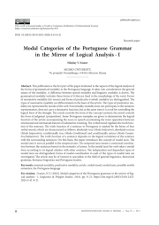 МОДАЛЬНЫЕ КАТЕГОРИИ ПОРТУГАЛЬСКОЙ ГРАММАТИКИ В ЗЕРКАЛЕ ЛОГИЧЕСКОГО АНАЛИЗА - I