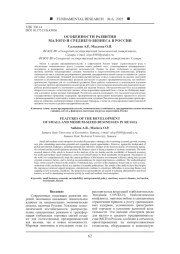ОСОБЕННОСТИ РАЗВИТИЯ МАЛОГО И СРЕДНЕГО БИЗНЕСА В РОССИИ