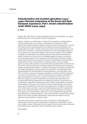 COLLECTIVIZATION AND SOCIALIST AGRICULTURE (1917- 1992): REVISED COMPARISON OF THE SOVIET AND EAST-EUROPEAN EXPERIENCE. PART I. SOVIET COLLECTIVIZATION UNDER STALIN (1925-1953)