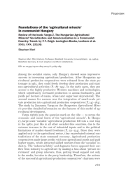ОСНОВАНИЯ "СЕЛЬСКОХОЗЯЙСТВЕННОГО ЧУДА" В КОММУНИСТИЧЕСКОЙ ВЕНГРИИ
