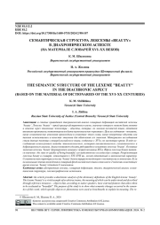 СЕМАНТИЧЕСКАЯ СТРУКТУРА ЛЕКСЕМЫ "BEAUTY" В ДИАХРОНИЧЕСКОМ АСПЕКТЕ (НА МАТЕРИАЛЕ СЛОВАРЕЙ XVI-XX ВЕКОВ)