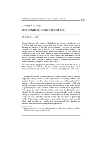 From the Kalmuck Steppes to Heinrich Heine