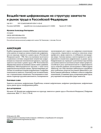 Воздействие цифровизации на структуру занятости и рынок труда в Российской Федерации