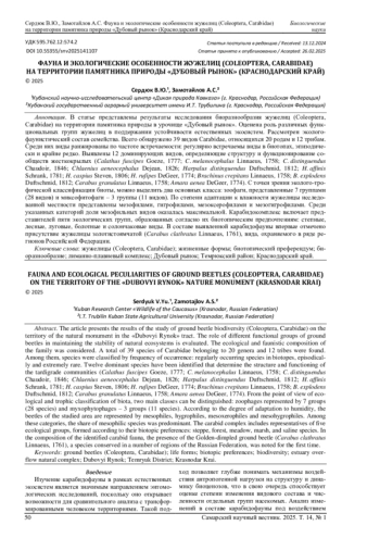 ФАУНА И ЭКОЛОГИЧЕСКИЕ ОСОБЕННОСТИ ЖУЖЕЛИЦ (COLEOPTERA, CARABIDAE) НА ТЕРРИТОРИИ ПАМЯТНИКА ПРИРОДЫ «ДУБОВЫЙ РЫНОК» (КРАСНОДАРСКИЙ КРАЙ)
