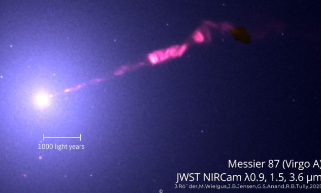 «Джеймс Уэбб» получил самое четкое изображение струи черной дыры в галактике M87